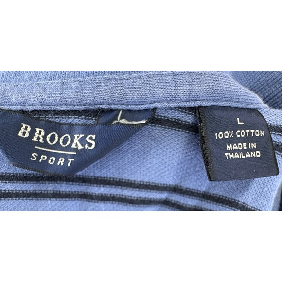 Brooks Brothers Men's Polo Sz Lg Blue- Navy Striped Cotton Short Sleeve‎ Logo - Picture 5 of 8